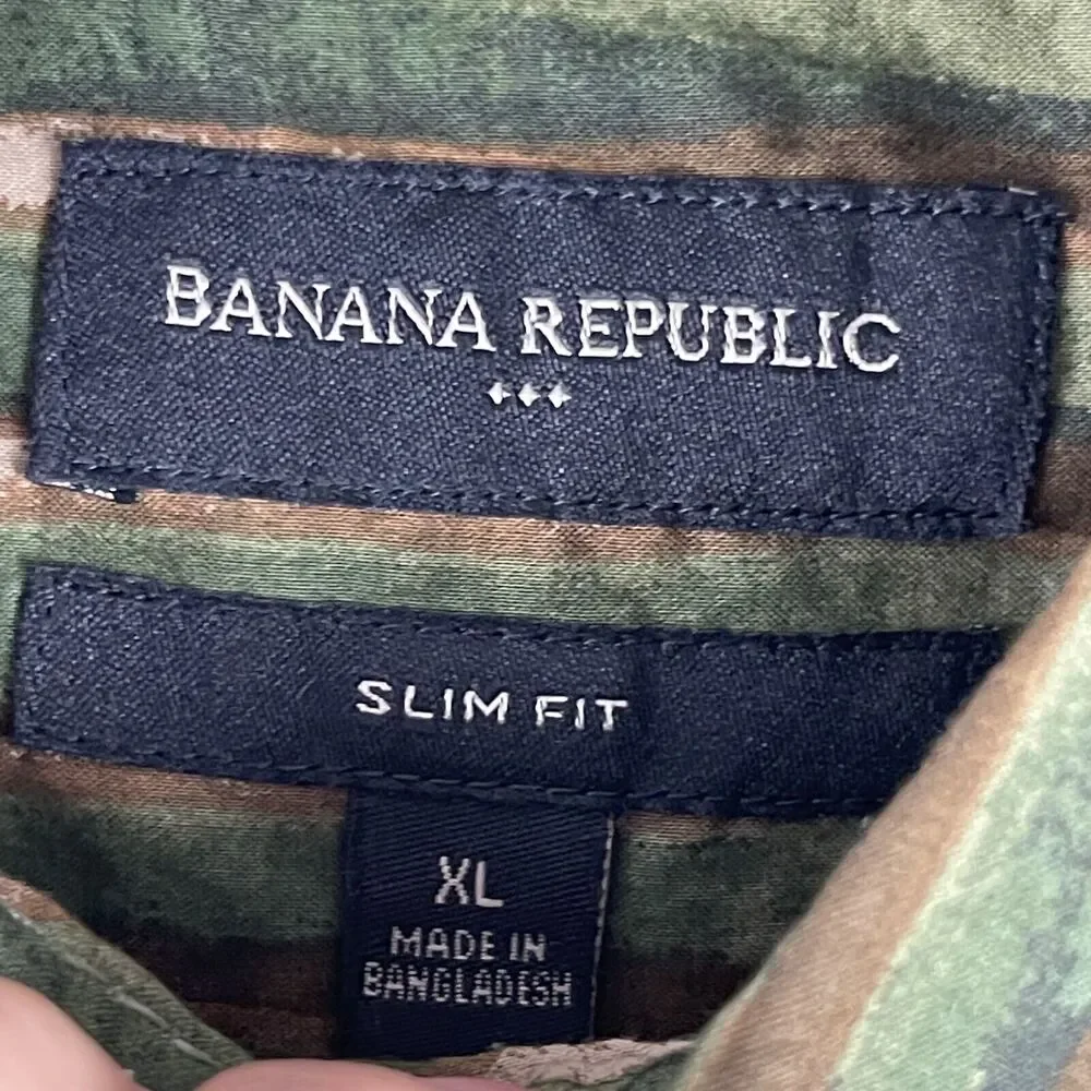 Banana Republic Shirt Mens XL Slim Fit Organic‎ Cotton Button Up Striped Eco NWT